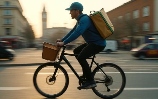 SwiftBite courier delivering meal in urban London